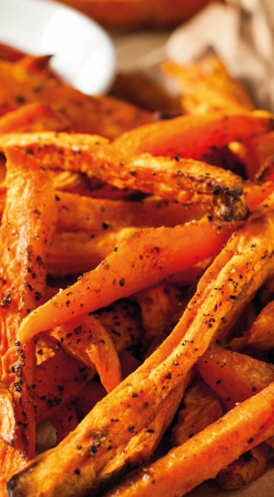 Close up of crispy sweet potato fries